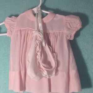 Vintage C.I. Castro Soft Pink Short Sleeve Peter Pan Dress With Matching Bonnet.